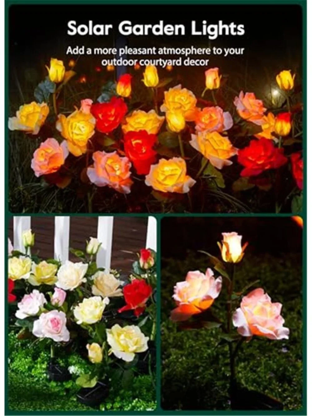 Solar Rose Flower Garden Lights 4 Pack LED Outdoor Waterproof Yard Patio Decor